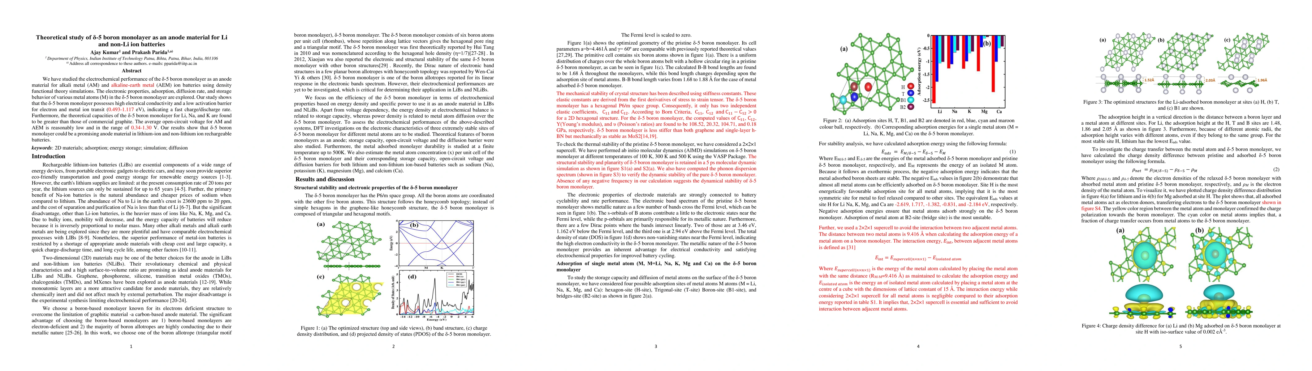 Thumbnail for Theoretical study of δ-5 boron monolayer as an anode material for
  Li and non-Li ion batteries