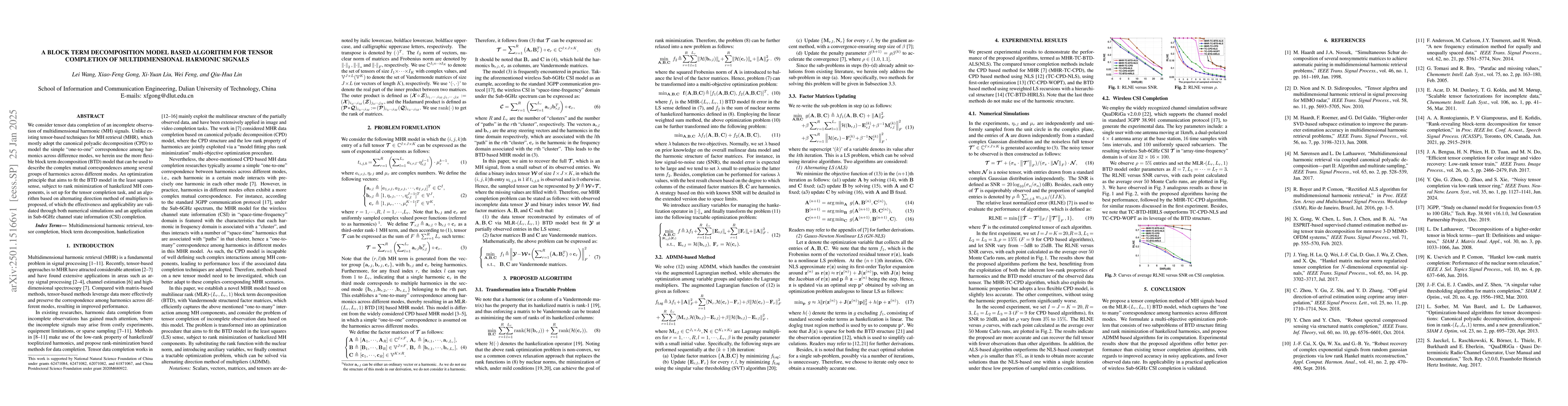 Thumbnail for A Block Term Decomposition Model Based Algorithm for Tensor Completion
  of Multidimensional Harmonic Signals