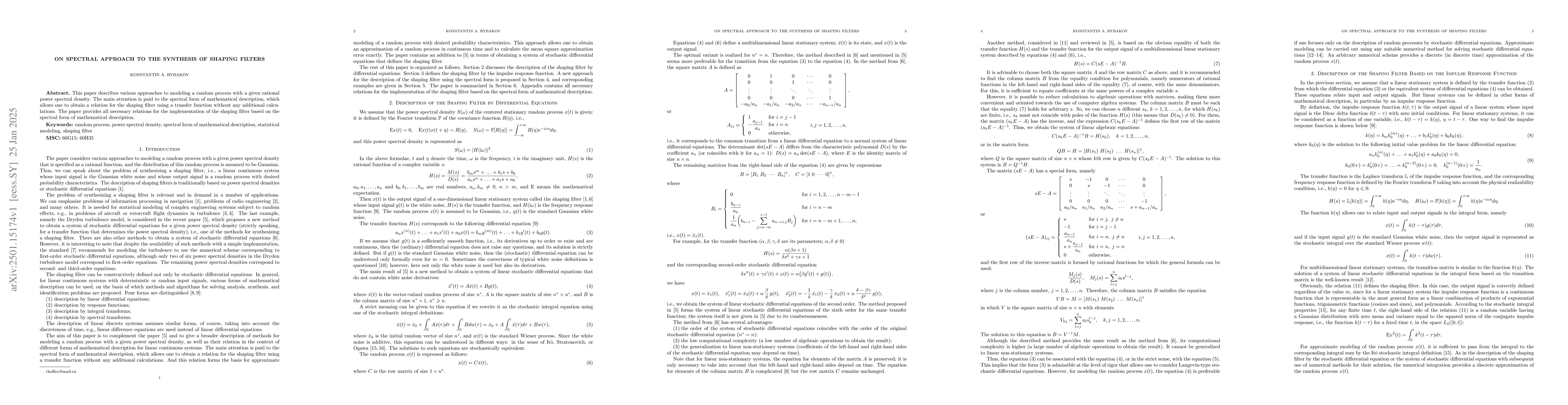 Thumbnail for On Spectral Approach to the Synthesis of Shaping Filters