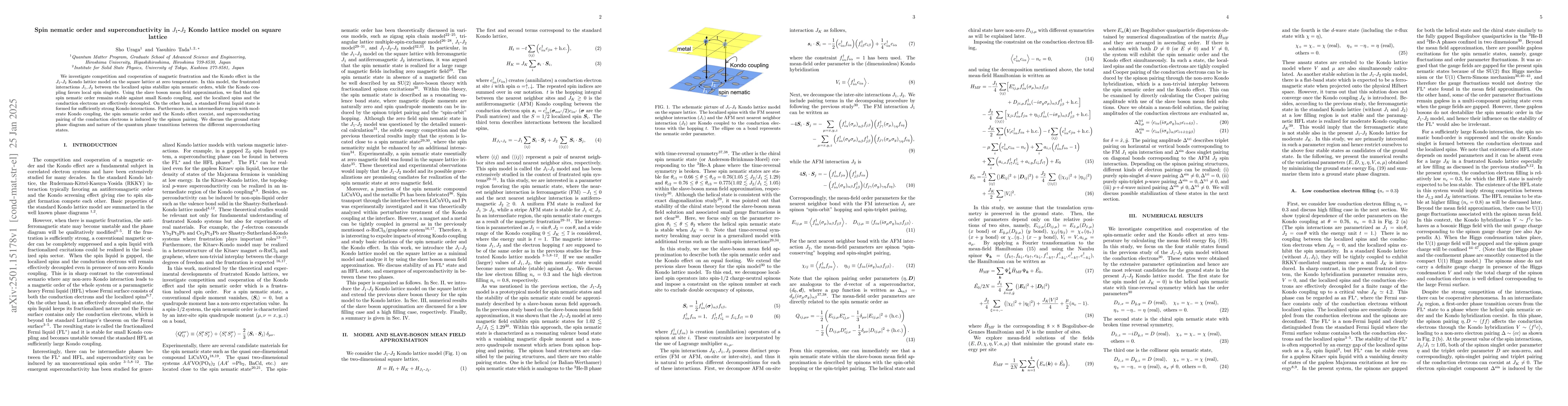Thumbnail for Spin nematic order and superconductivity in $J_1$-$J_2$ Kondo lattice
  model on square lattice