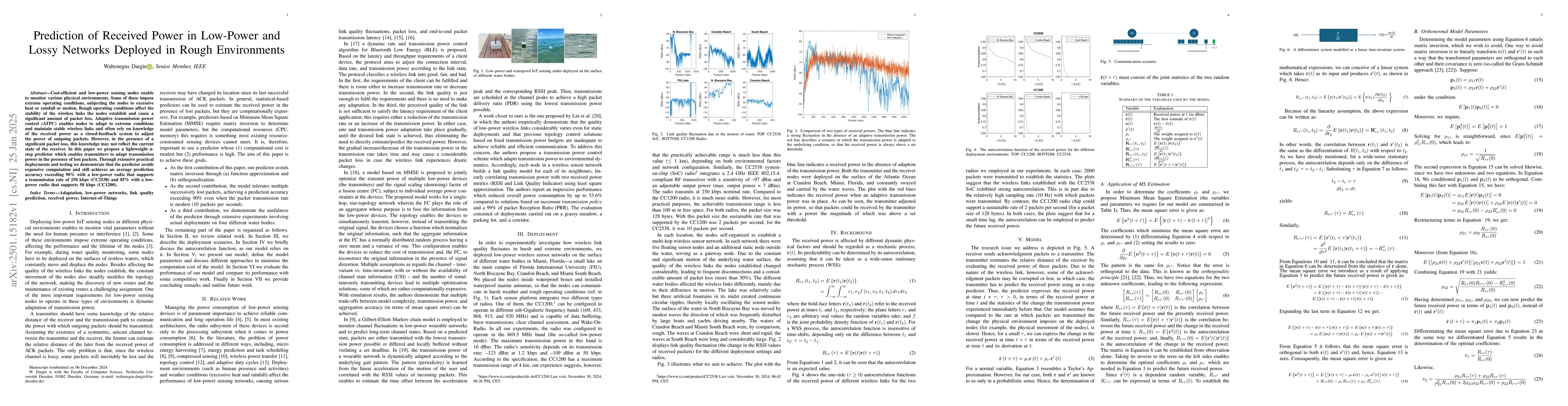 Thumbnail for Prediction of Received Power in Low-Power and Lossy Networks Deployed in
  Rough Environments