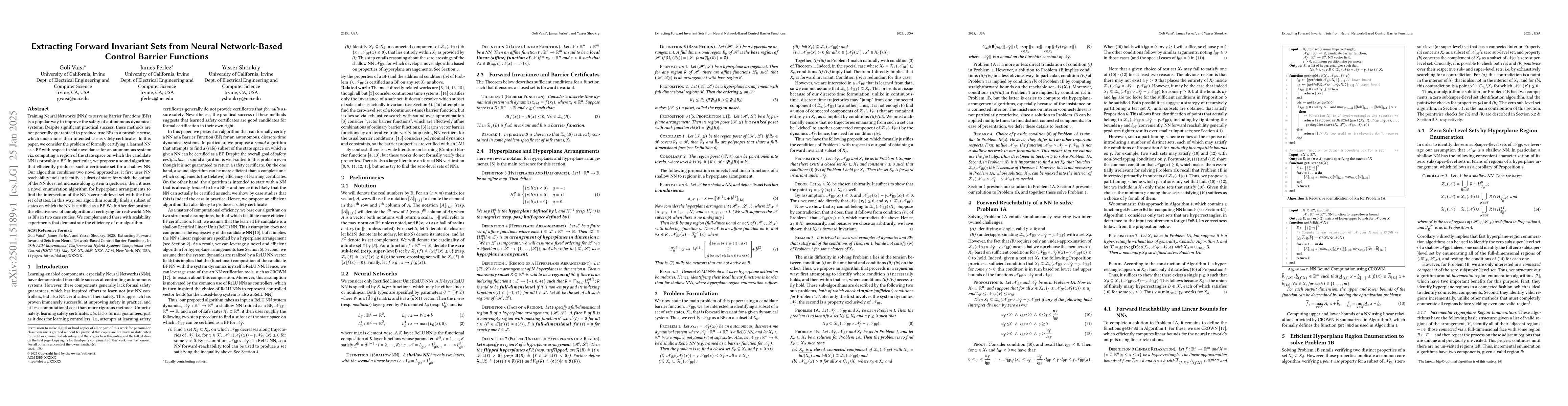 Thumbnail for Extracting Forward Invariant Sets from Neural Network-Based Control
  Barrier Functions