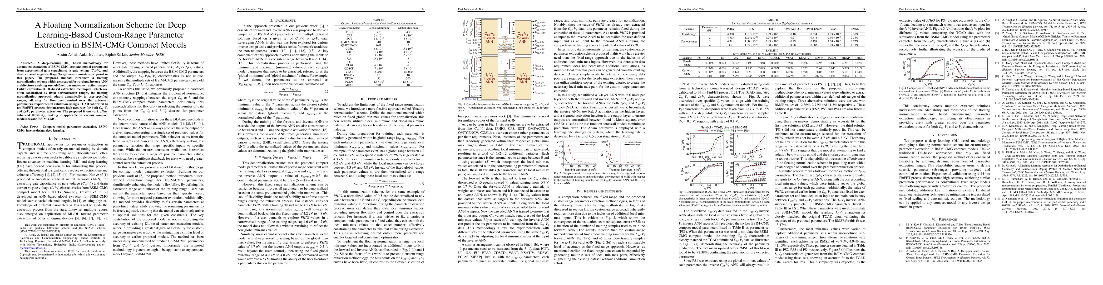 Thumbnail for A Floating Normalization Scheme for Deep Learning-Based Custom-Range
  Parameter Extraction in BSIM-CMG Compact Models