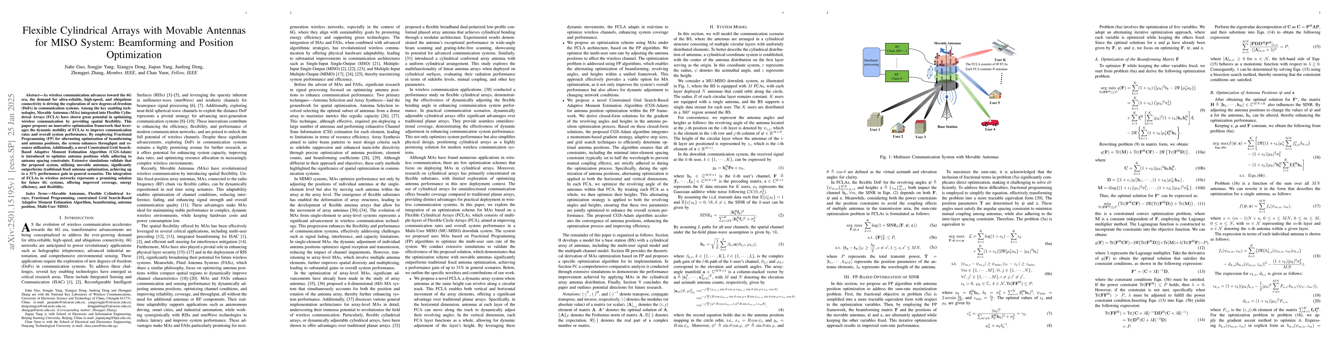 Thumbnail for Flexible Cylindrical Arrays with Movable Antennas for MISO System:
  Beamforming and Position Optimization
