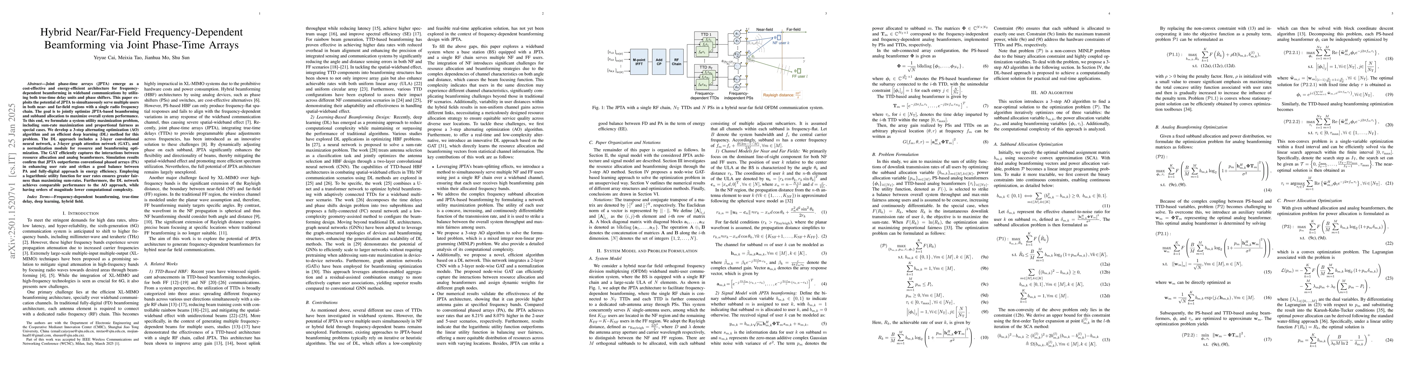 Thumbnail for Hybrid Near/Far-Field Frequency-Dependent Beamforming via Joint
  Phase-Time Arrays