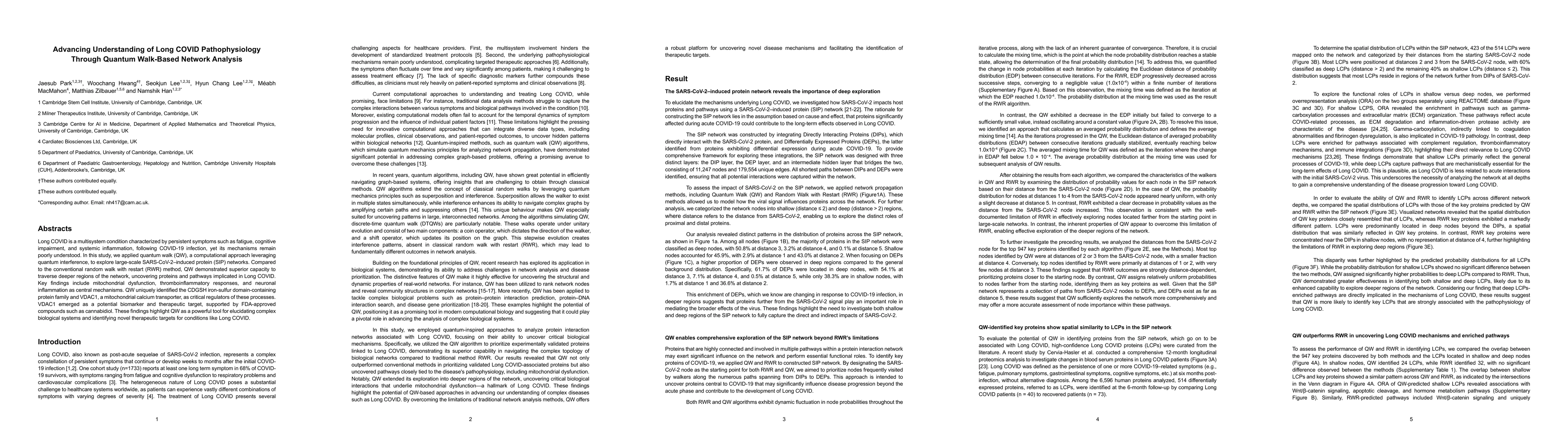 Thumbnail for Advancing Understanding of Long COVID Pathophysiology Through Quantum
  Walk-Based Network Analysis