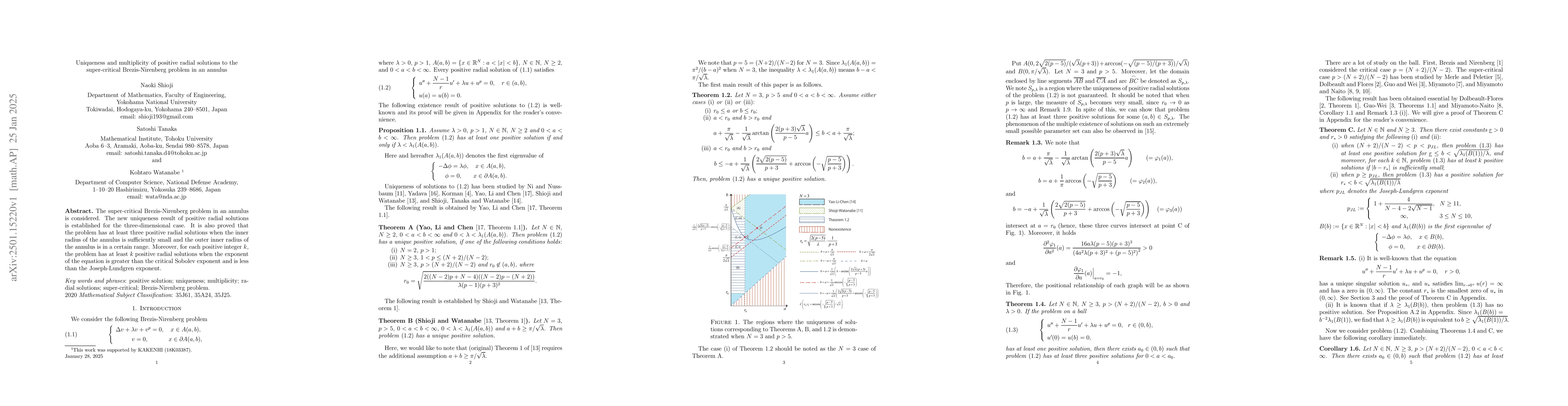 Thumbnail for Uniqueness and multiplicity of positive radial solutions to the
  super-critical Brezis-Nirenberg problem in an annulus
