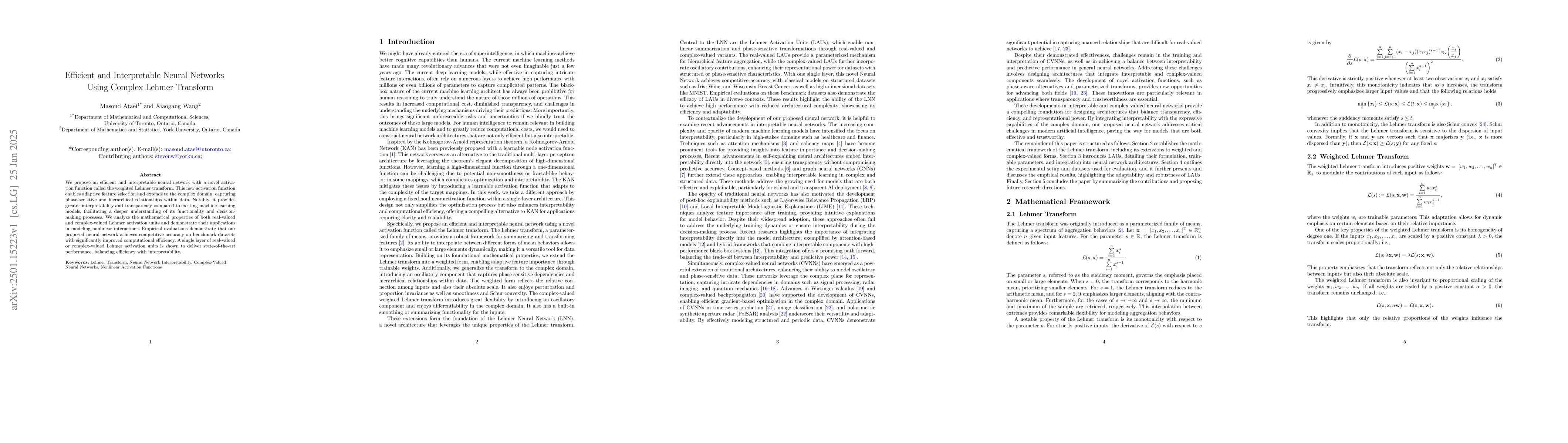 Thumbnail for Efficient and Interpretable Neural Networks Using Complex Lehmer
  Transform