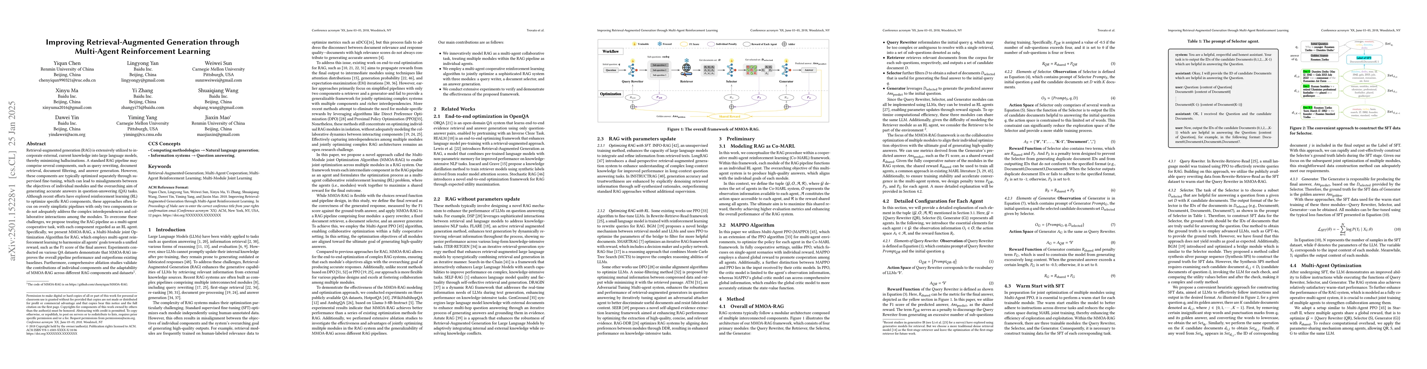 Thumbnail for Improving Retrieval-Augmented Generation through Multi-Agent
  Reinforcement Learning