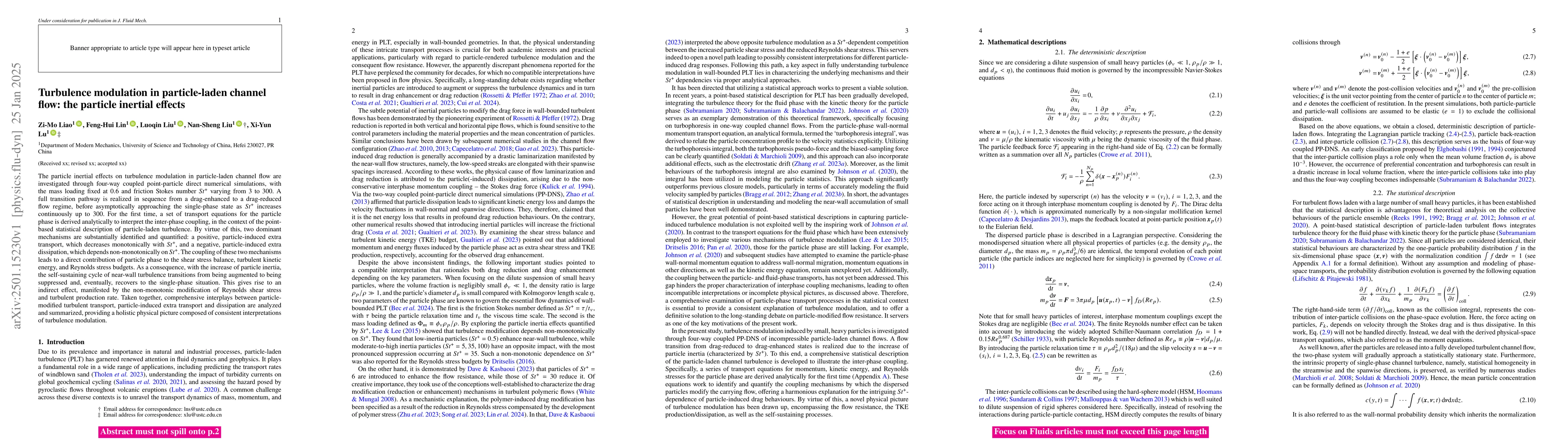 Thumbnail for Turbulence modulation in particle-laden channel flow: the particle
  inertial effects