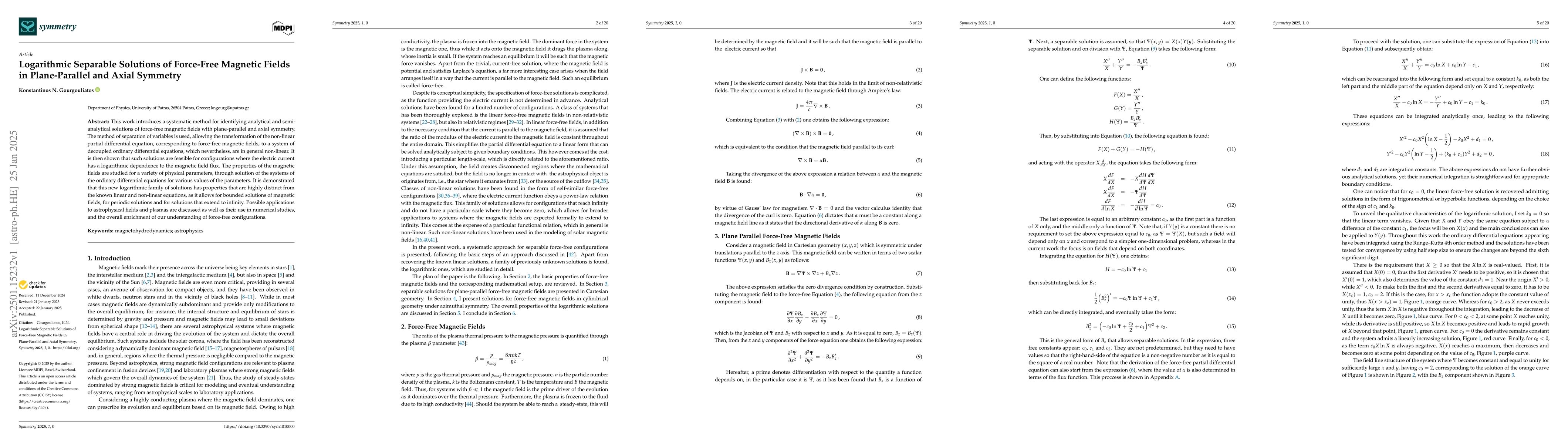Thumbnail for Logarithmic Separable Solutions of Force-Free Magnetic Fields in
  Plane-Parallel and Axial Symmetry