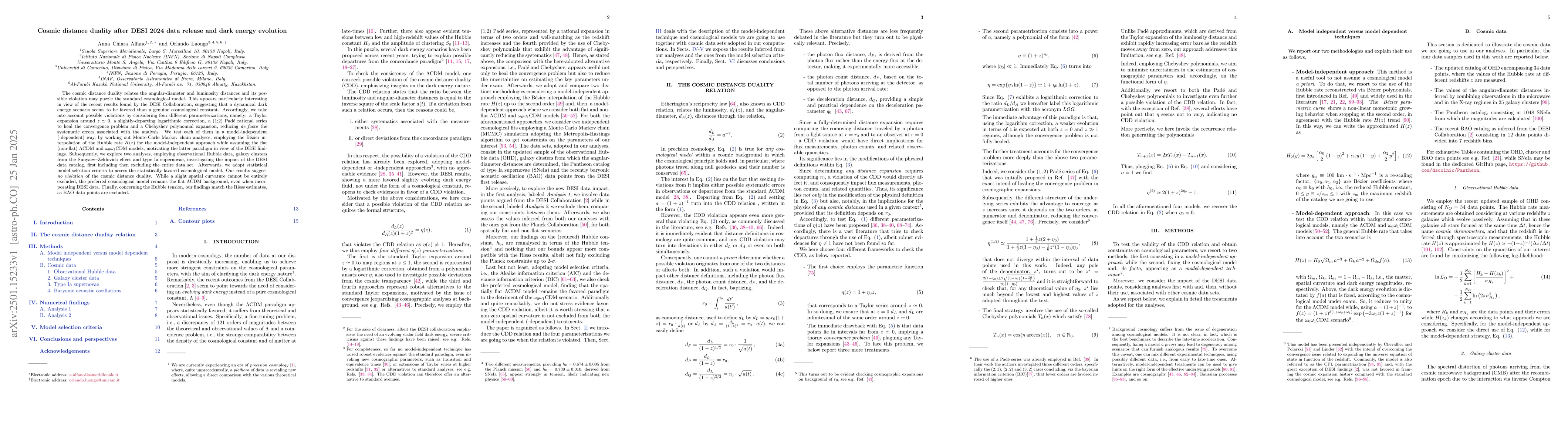 Thumbnail for Cosmic distance duality after DESI 2024 data release and dark energy
  evolution