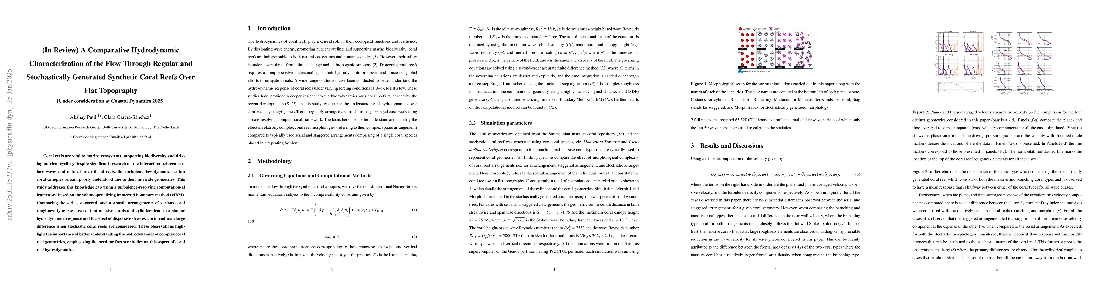 Thumbnail for A Comparative Hydrodynamic Characterization of the Flow Through Regular
  and Stochastically Generated Synthetic Coral Reefs Over Flat Topography