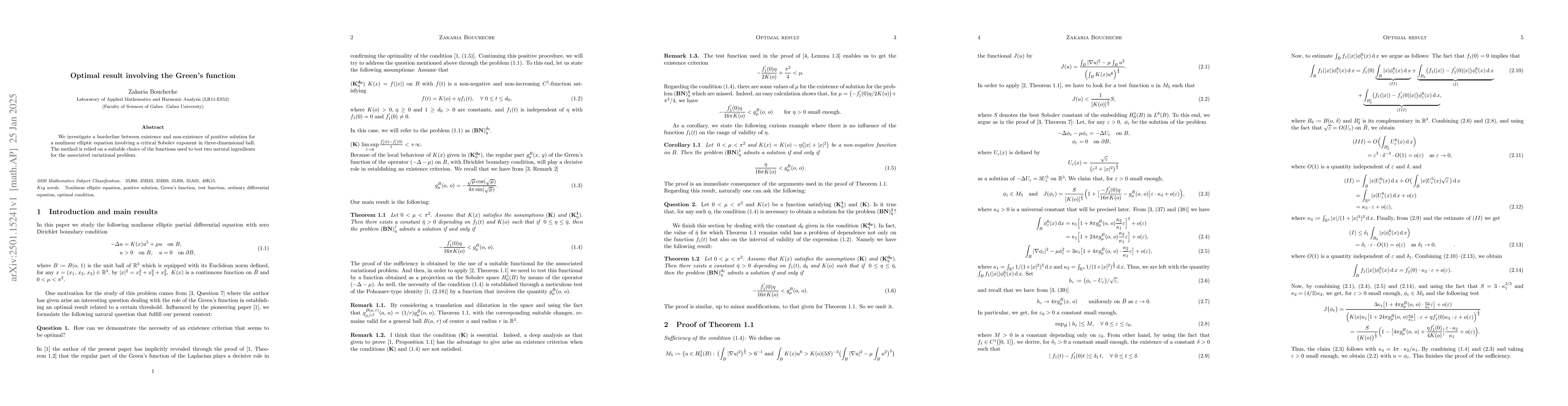 Thumbnail for Optimal result involving the Green's function