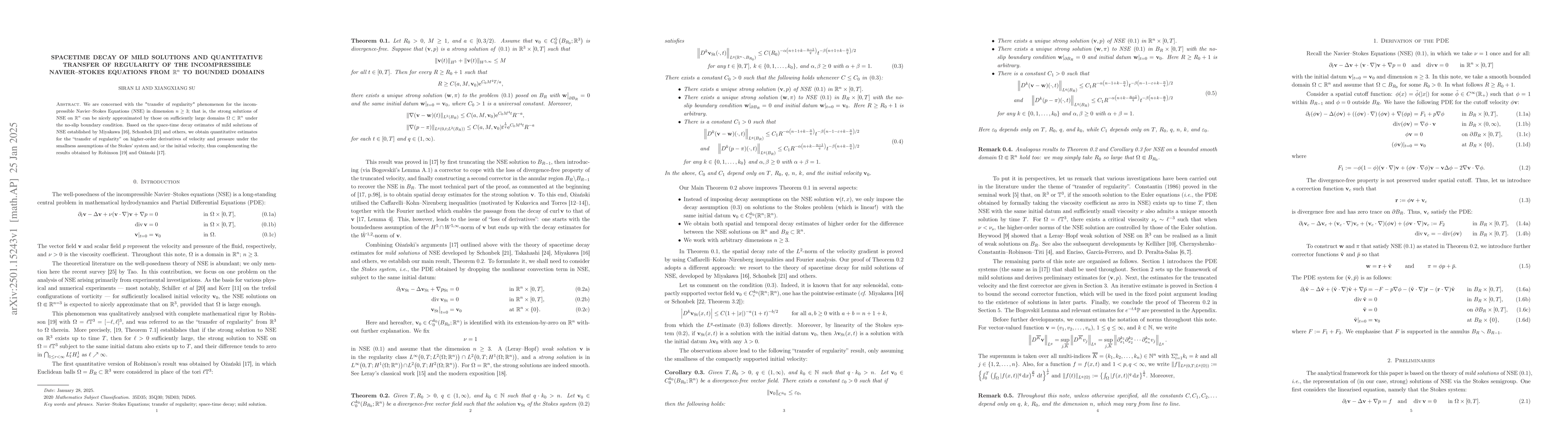 Thumbnail for Spacetime decay of mild solutions and quantitative transfer of
  regularity of the incompressible Navier--Stokes Equations from $\mathbb{R}^n$
  to bounded domains