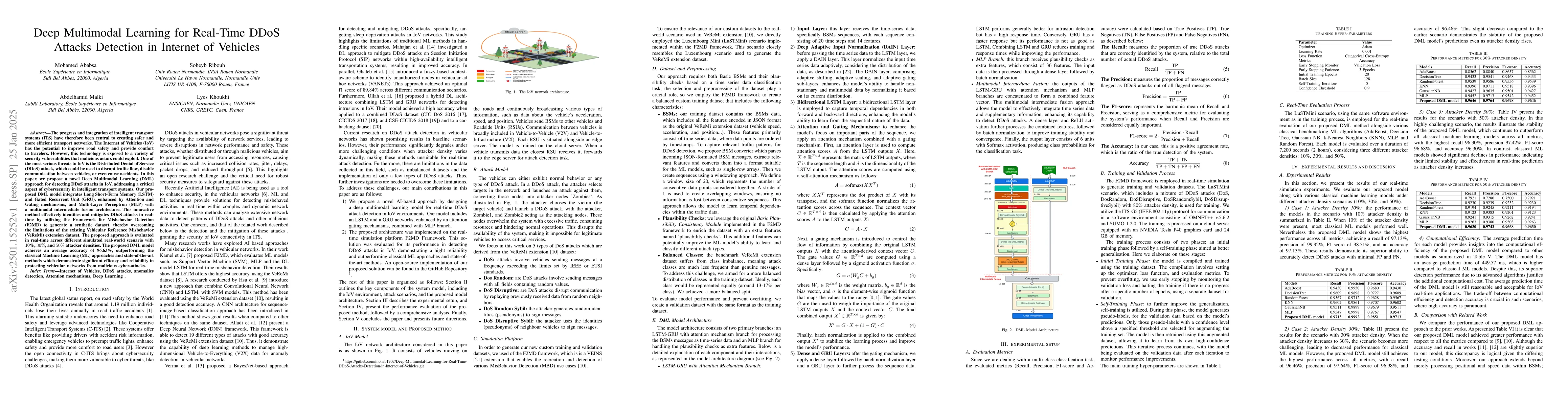 Thumbnail for Deep Multimodal Learning for Real-Time DDoS Attacks Detection in
  Internet of Vehicles