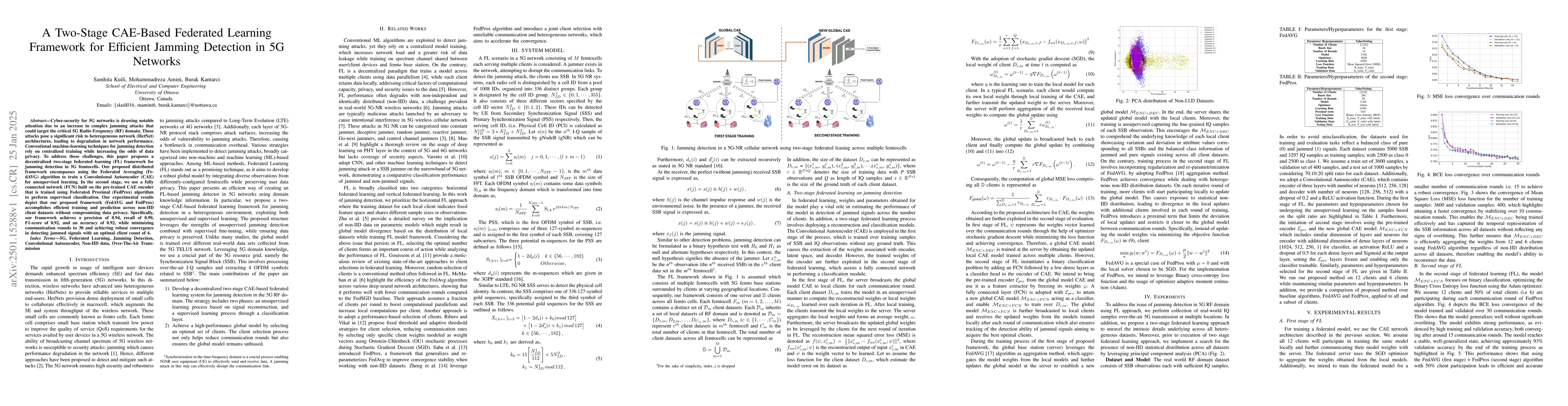Thumbnail for A Two-Stage CAE-Based Federated Learning Framework for Efficient Jamming
  Detection in 5G Networks