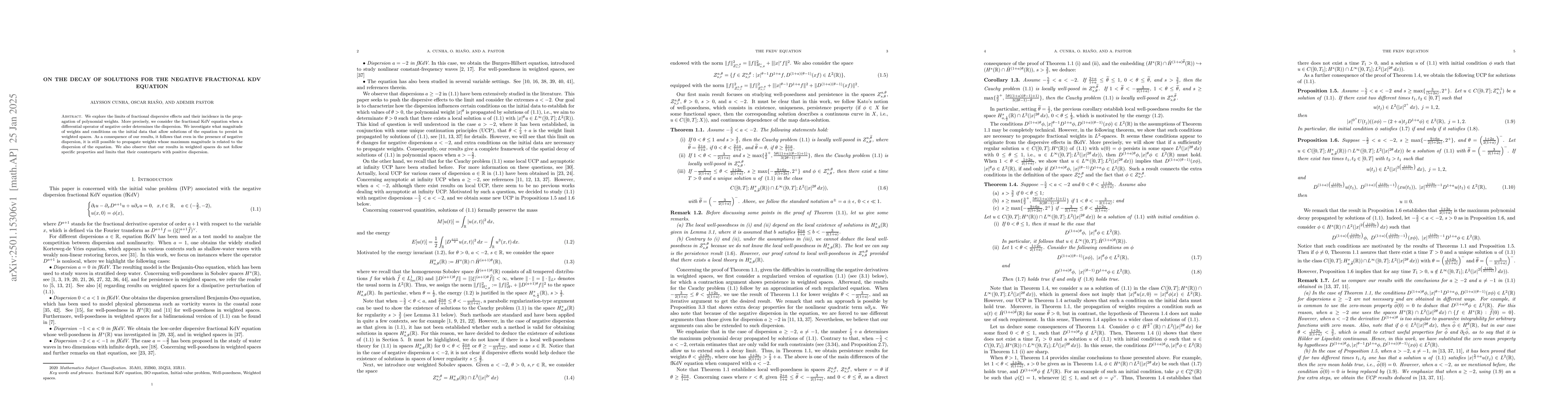 Thumbnail for On the decay of solutions for the negative fractional KdV equation