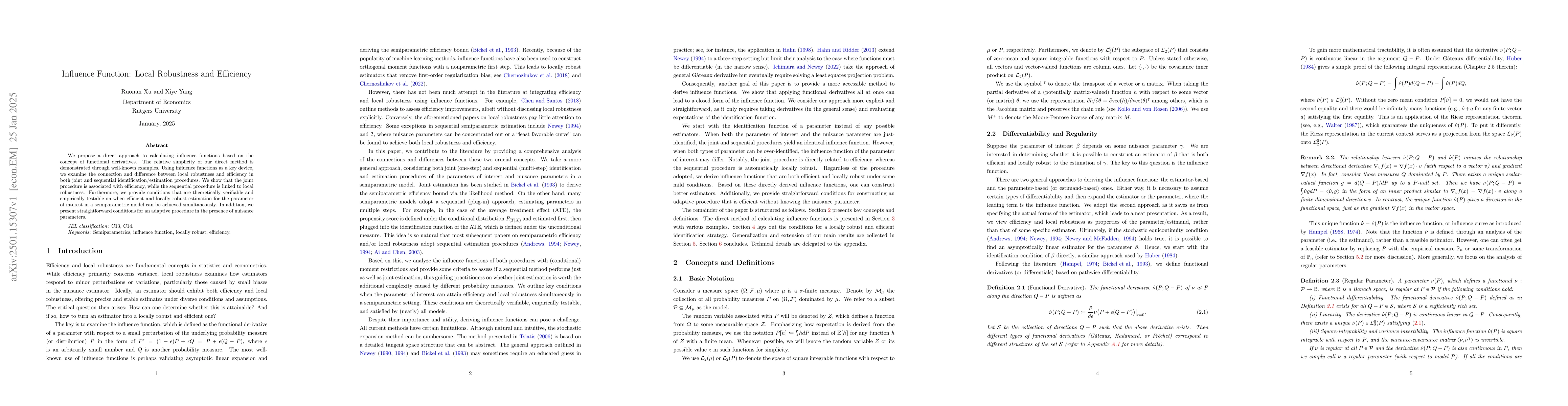 Thumbnail for Influence Function: Local Robustness and Efficiency