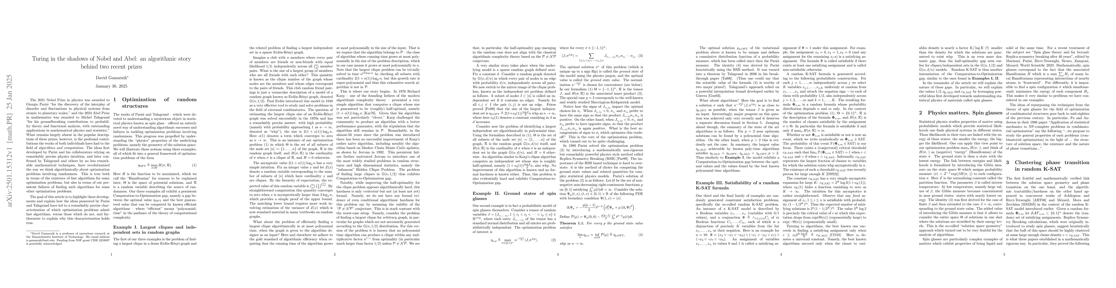 Thumbnail for Turing in the shadows of Nobel and Abel: an algorithmic story behind two
  recent prizes