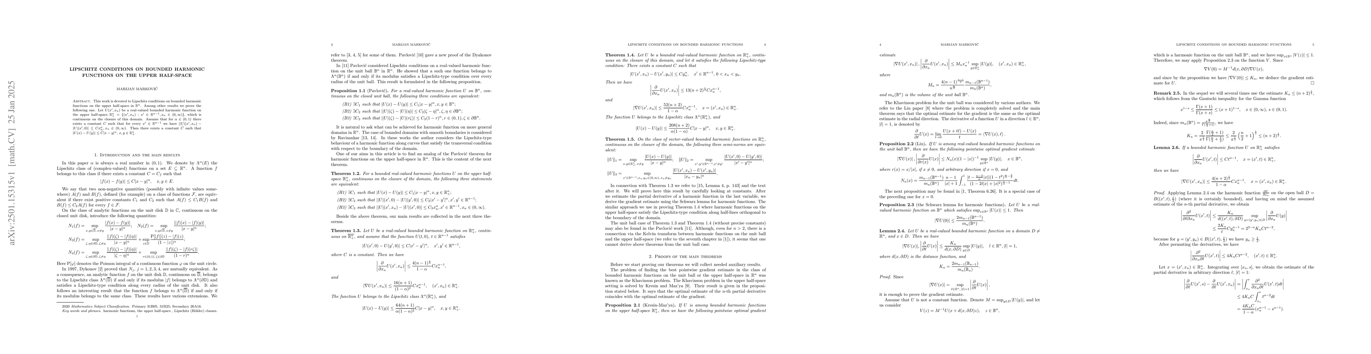 Thumbnail for Lipschitz conditions on bounded harmonic functions on the upper
  half-space