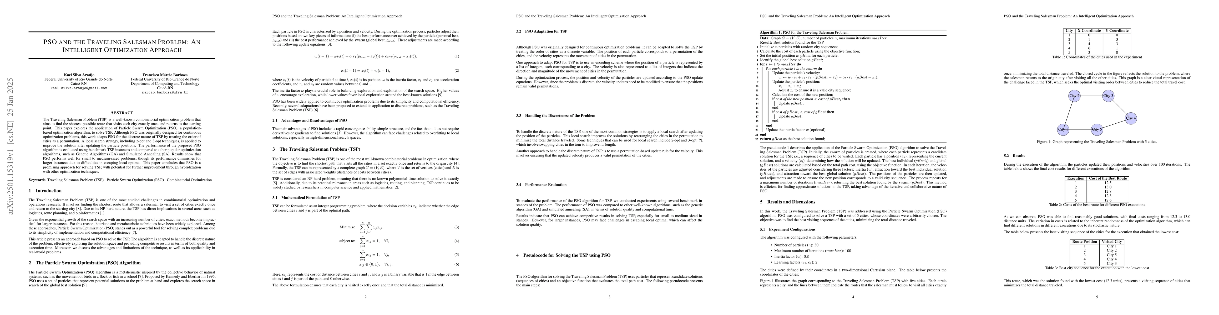 Thumbnail for PSO and the Traveling Salesman Problem: An Intelligent Optimization
  Approach