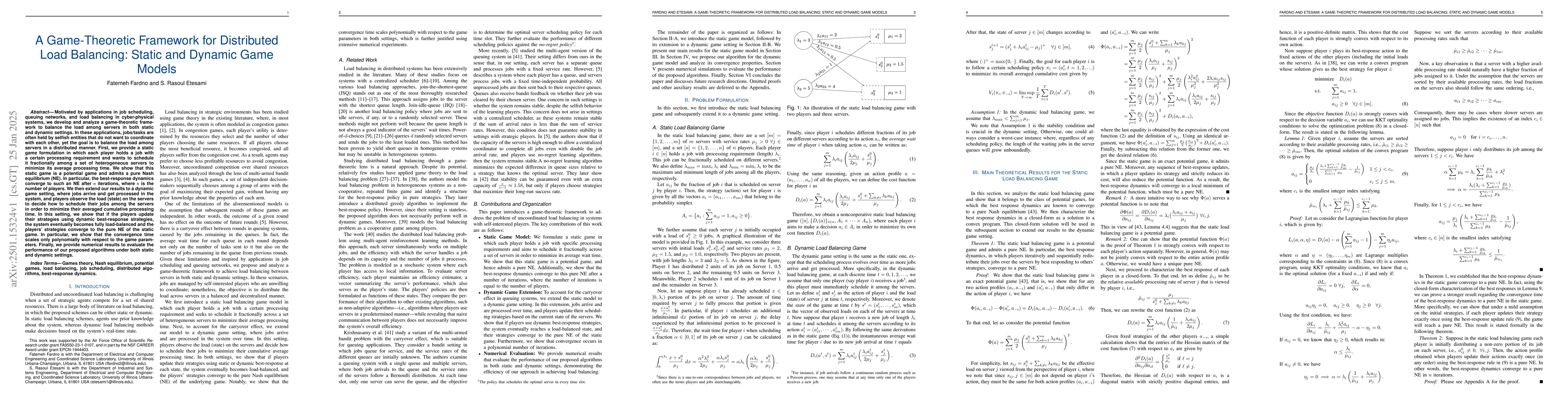Thumbnail for A Game-Theoretic Framework for Distributed Load Balancing: Static and
  Dynamic Game Models