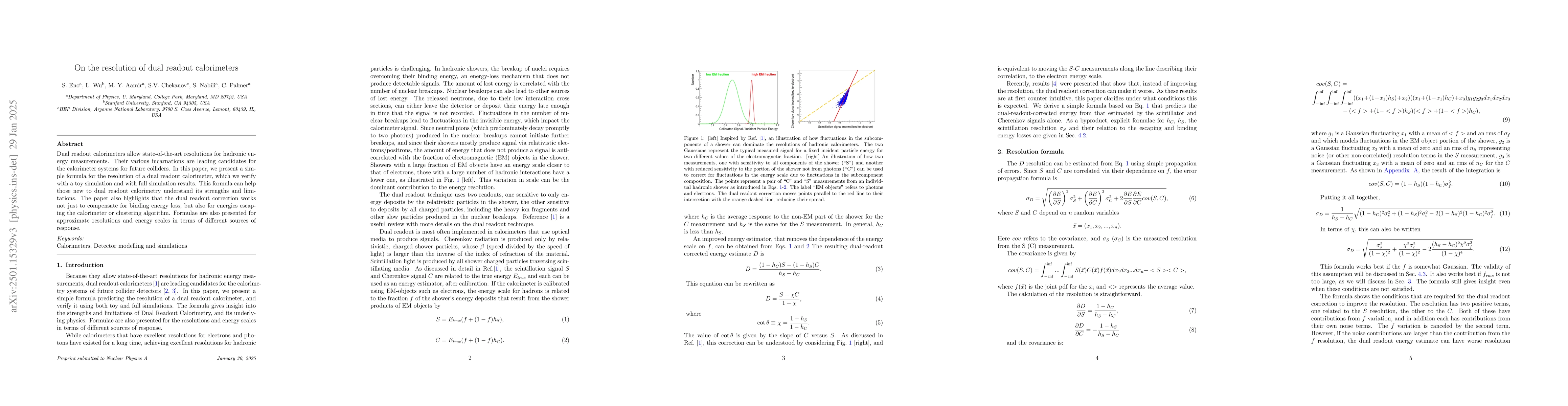 Thumbnail for On the resolution of dual readout calorimeters