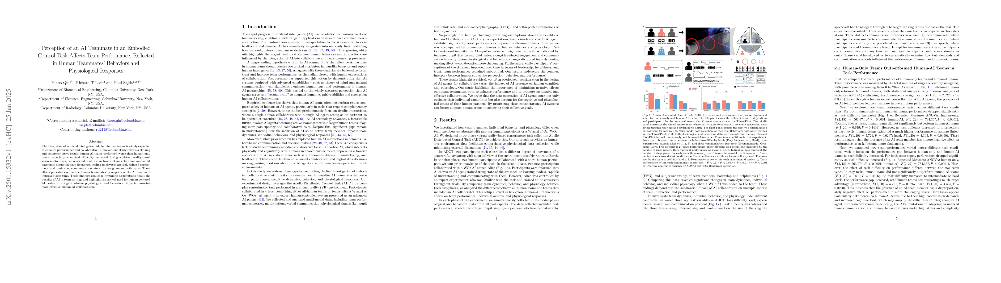 Thumbnail for Perception of an AI Teammate in an Embodied Control Task Affects Team
  Performance, Reflected in Human Teammates' Behaviors and Physiological
  Responses