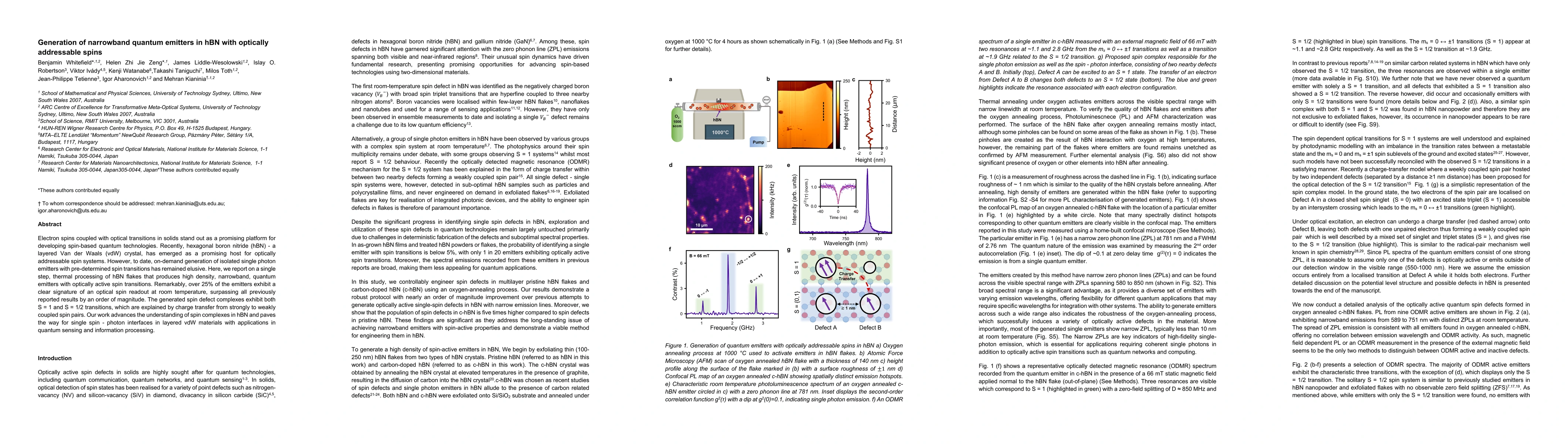 Thumbnail for Generation of narrowband quantum emitters in hBN with optically
  addressable spins