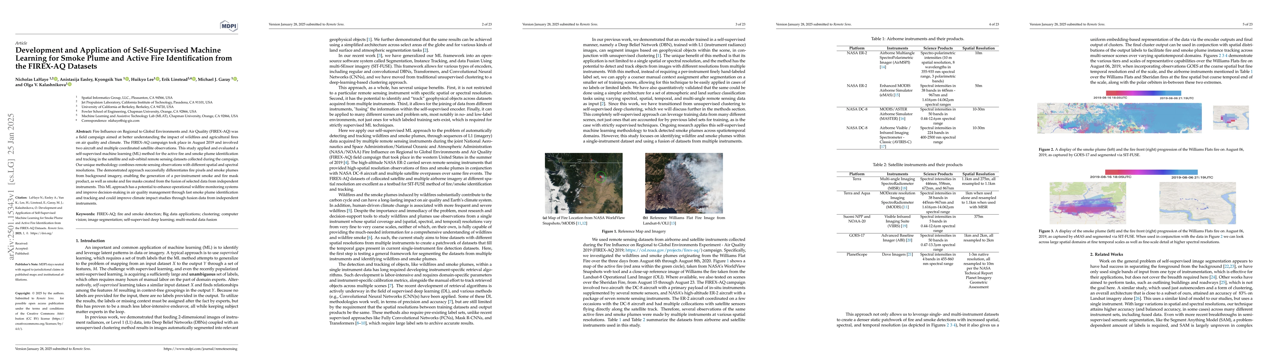 Thumbnail for Development and Application of Self-Supervised Machine Learning for
  Smoke Plume and Active Fire Identification from the FIREX-AQ Datasets