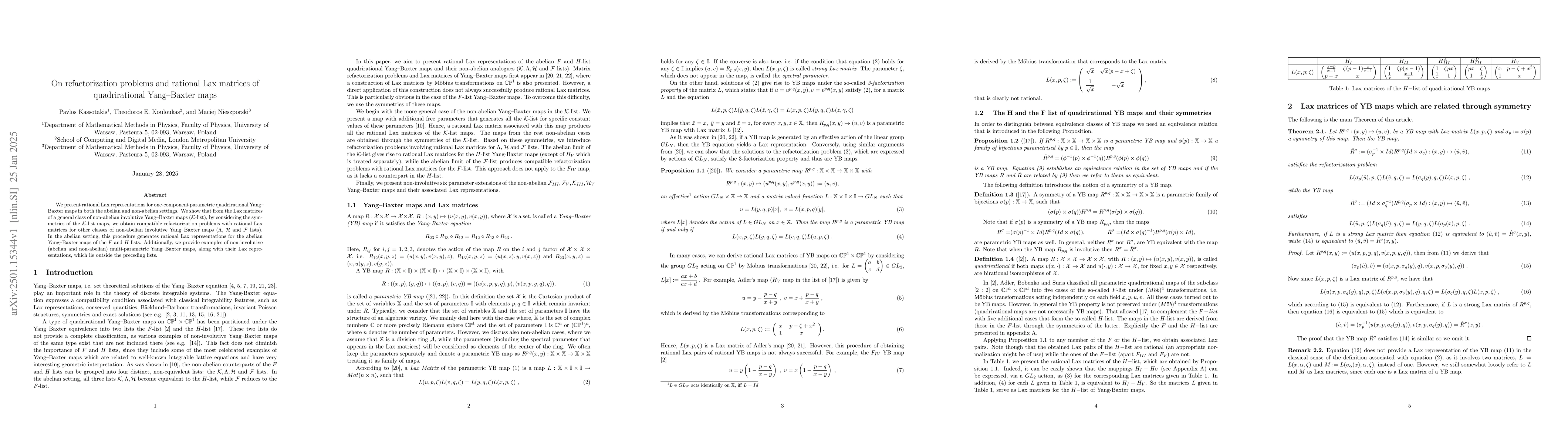 Thumbnail for On refactorization problems and rational Lax matrices of quadrirational
  Yang-Baxter maps