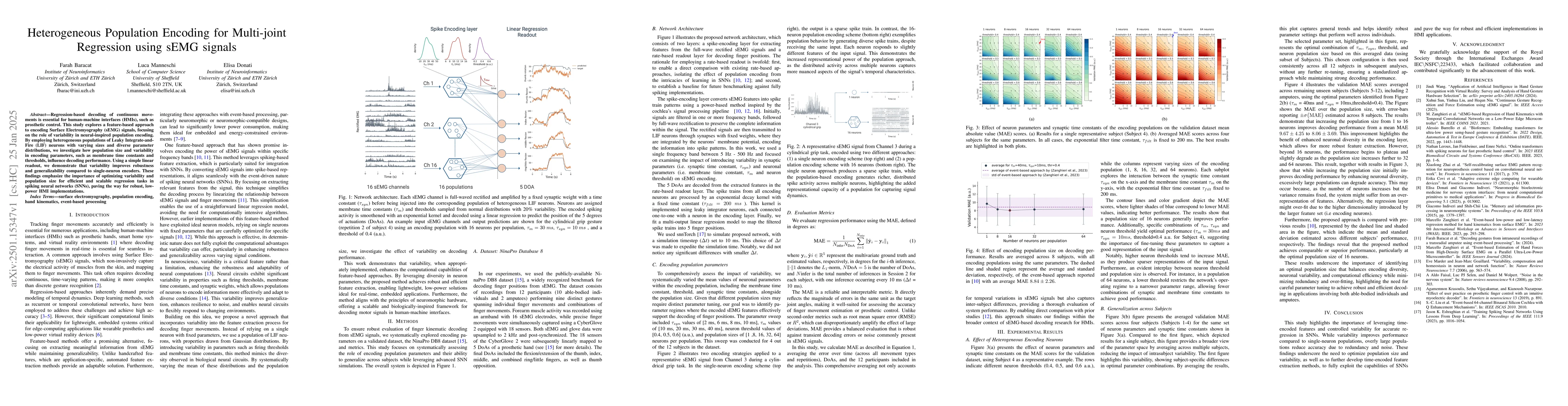 Thumbnail for Heterogeneous Population Encoding for Multi-joint Regression using sEMG
  Signals