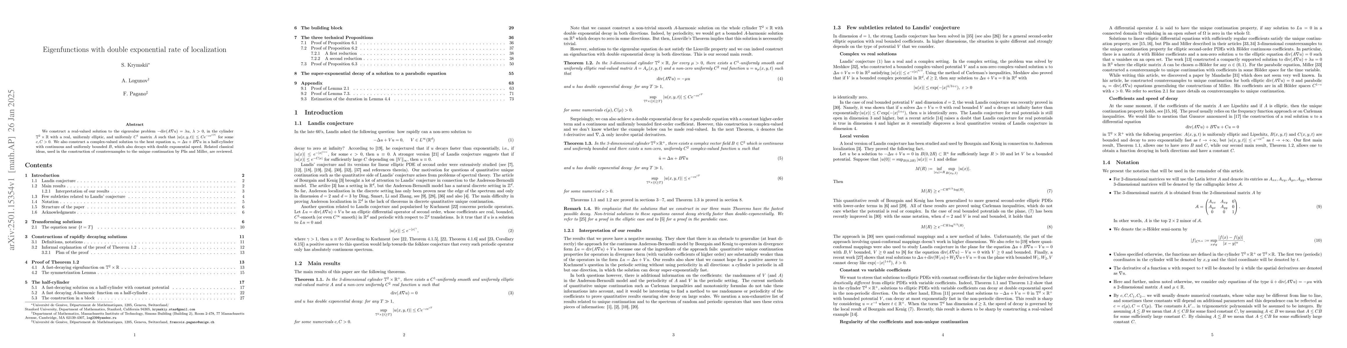 Thumbnail for Eigenfunctions with double exponential rate of localization