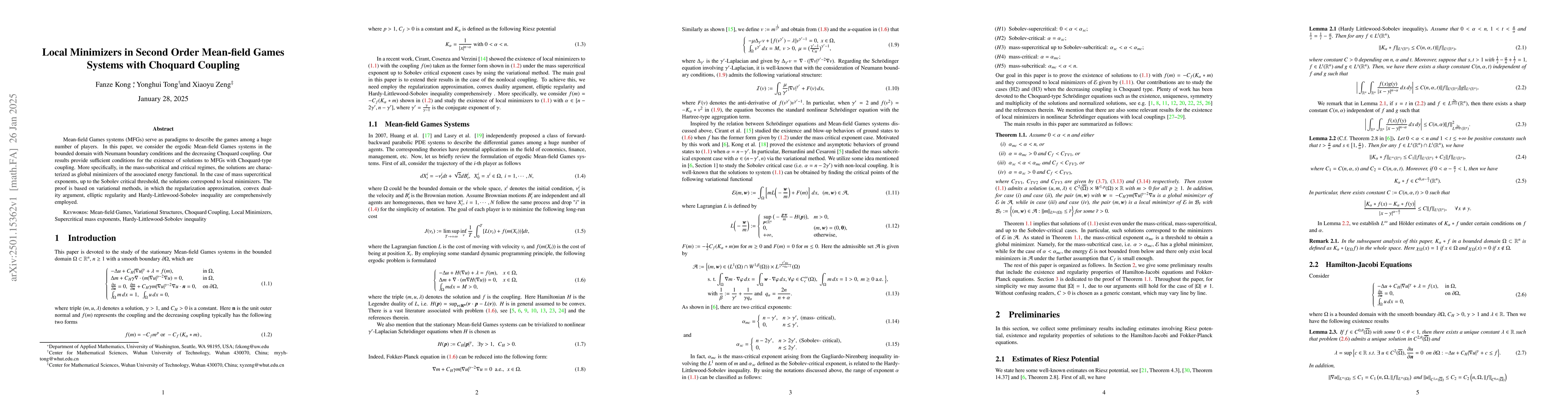 Thumbnail for Local Minimizers in Second Order Mean-field Games Systems with Choquard
  Coupling
