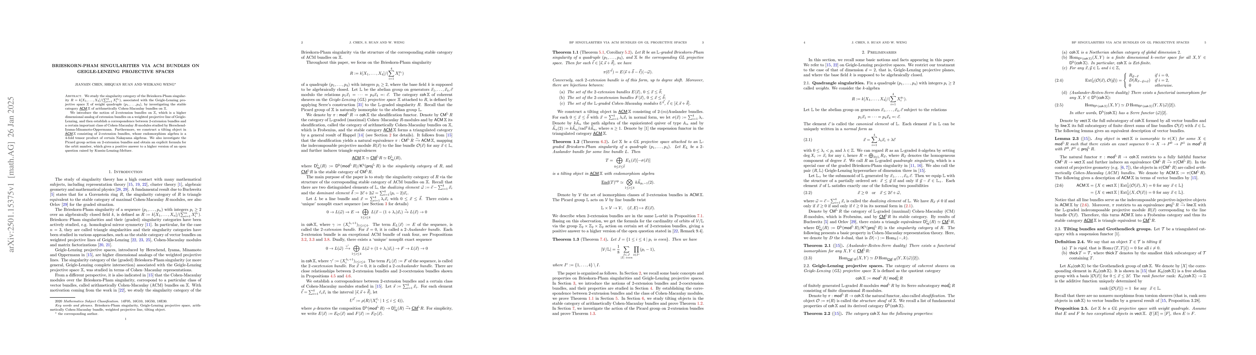 Thumbnail for Brieskorn-Pham singularities via ACM bundles on Geigle-Lenzing
  projective spaces