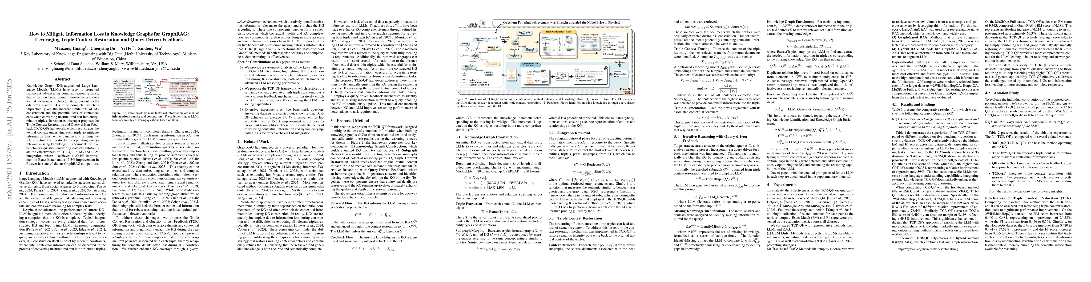 Thumbnail for How to Mitigate Information Loss in Knowledge Graphs for GraphRAG:
  Leveraging Triple Context Restoration and Query-Driven Feedback