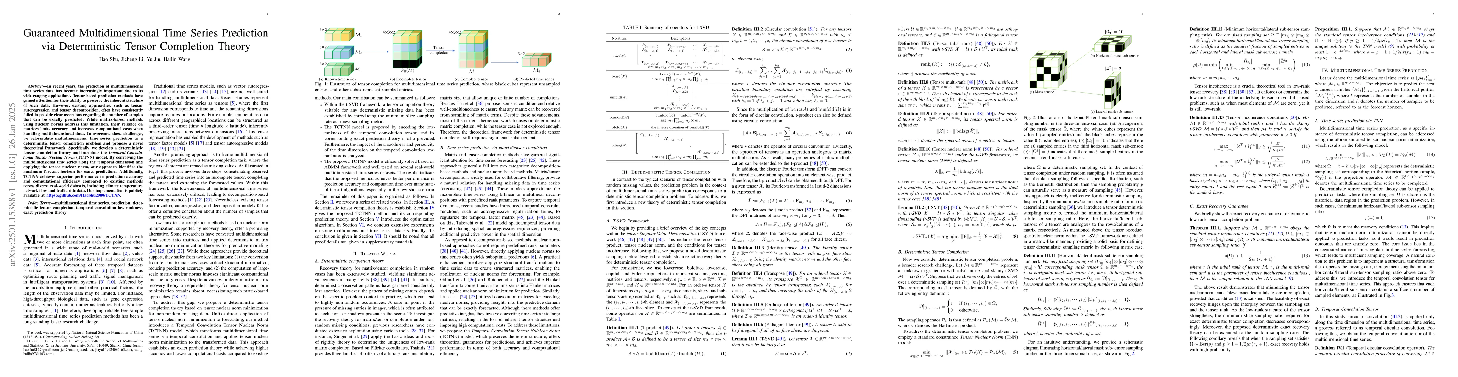 Thumbnail for Guaranteed Multidimensional Time Series Prediction via Deterministic
  Tensor Completion Theory