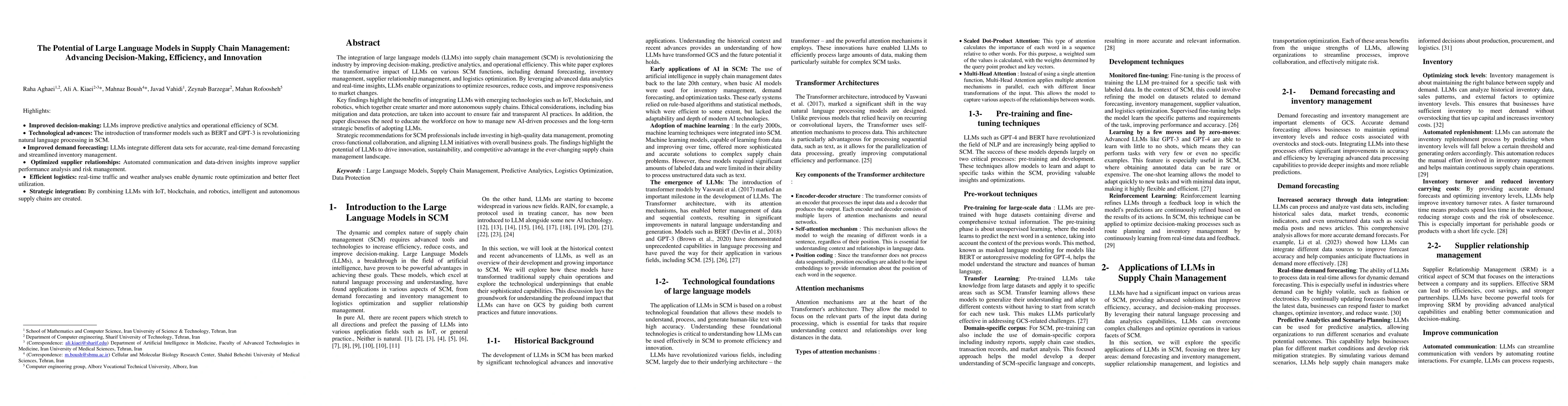 Thumbnail for The Potential of Large Language Models in Supply Chain Management:
  Advancing Decision-Making, Efficiency, and Innovation