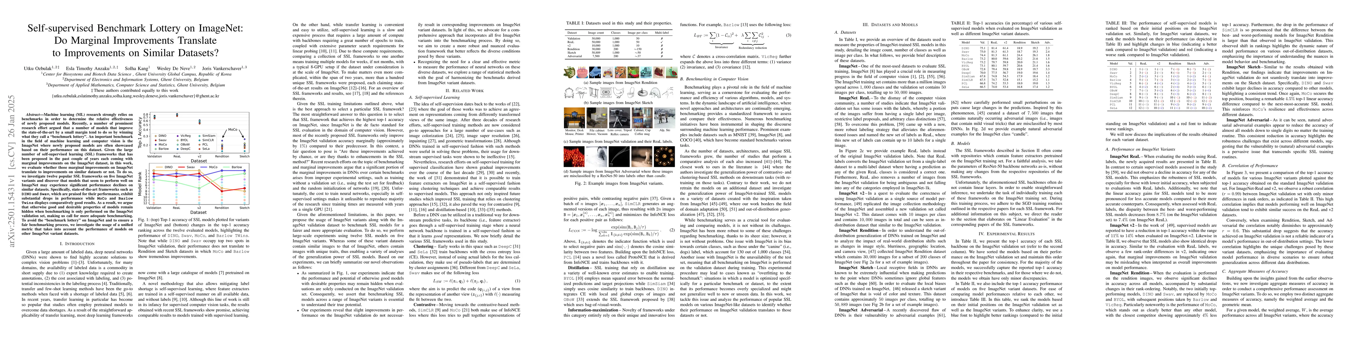 Thumbnail for Self-supervised Benchmark Lottery on ImageNet: Do Marginal Improvements
  Translate to Improvements on Similar Datasets?