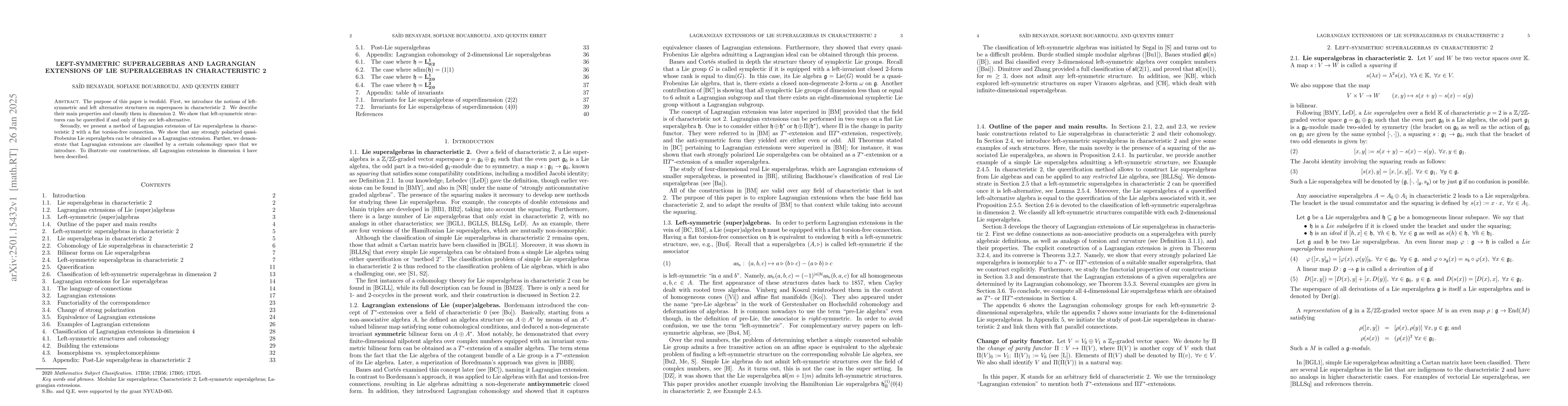 Thumbnail for Left-symmetric superalgebras and Lagrangian extensions of Lie
  superalgebras in characteristic 2