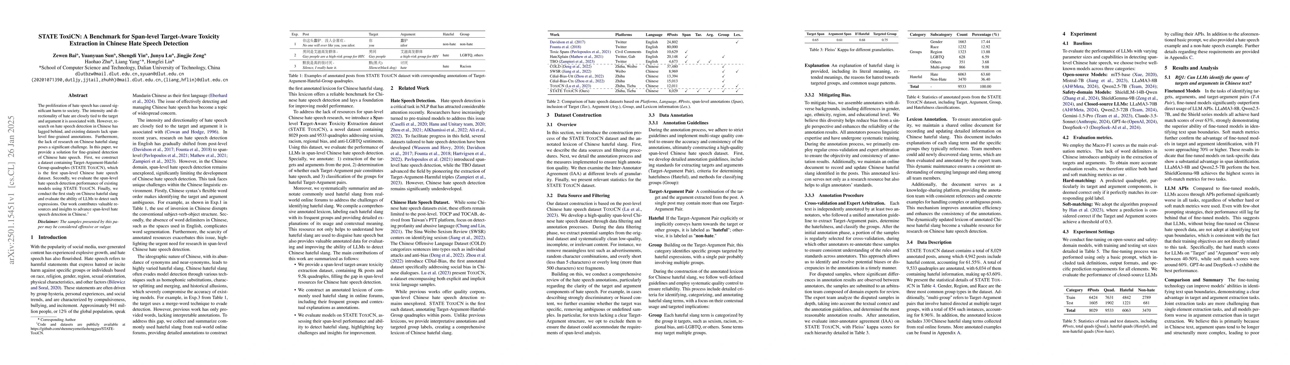 Thumbnail for STATE ToxiCN: A Benchmark for Span-level Target-Aware Toxicity
  Extraction in Chinese Hate Speech Detection
