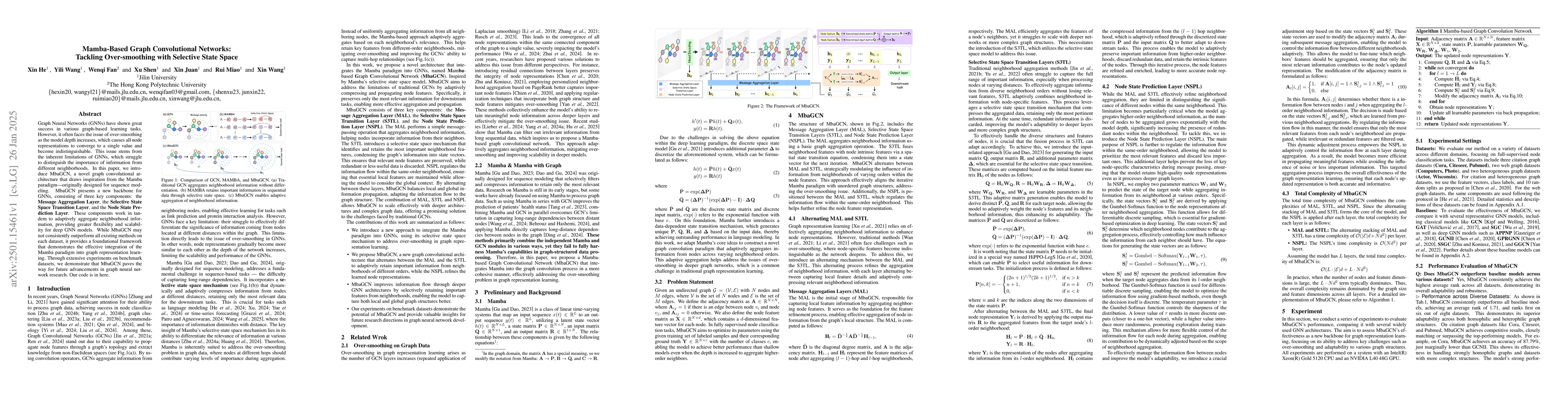Thumbnail for Mamba-Based Graph Convolutional Networks: Tackling Over-smoothing with
  Selective State Space