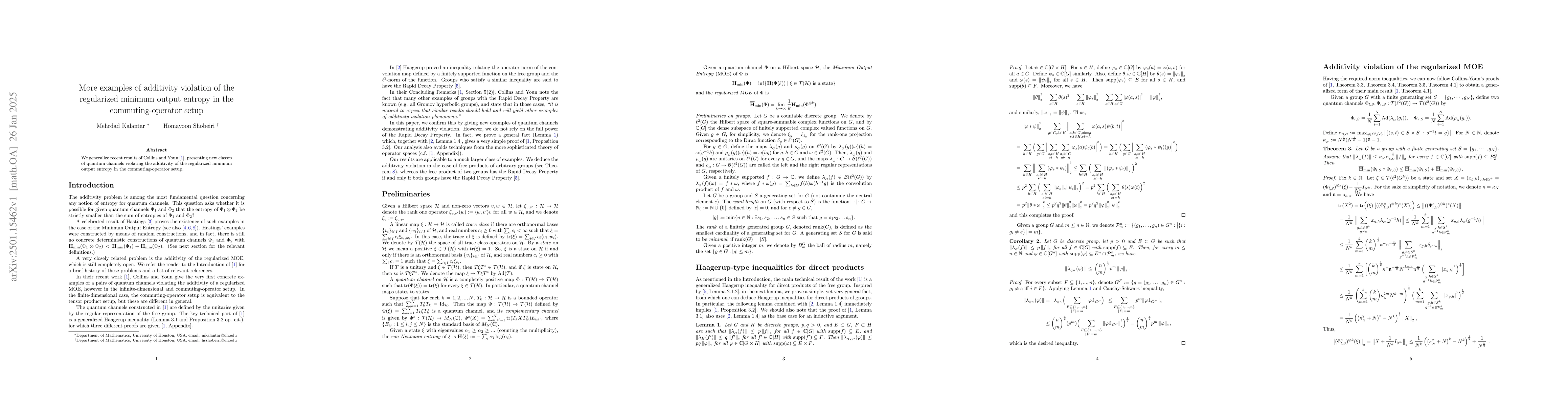 Thumbnail for More examples of additivity violation of the regularized minimum output
  entropy in the commuting-operator setup