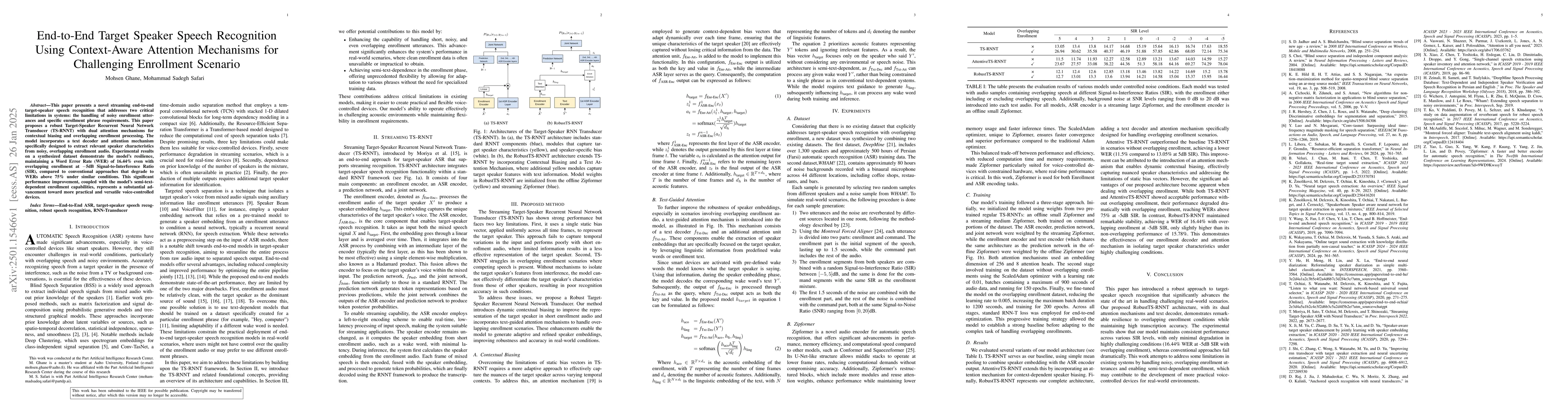 Thumbnail for End-to-End Target Speaker Speech Recognition Using Context-Aware
  Attention Mechanisms for Challenging Enrollment Scenario
