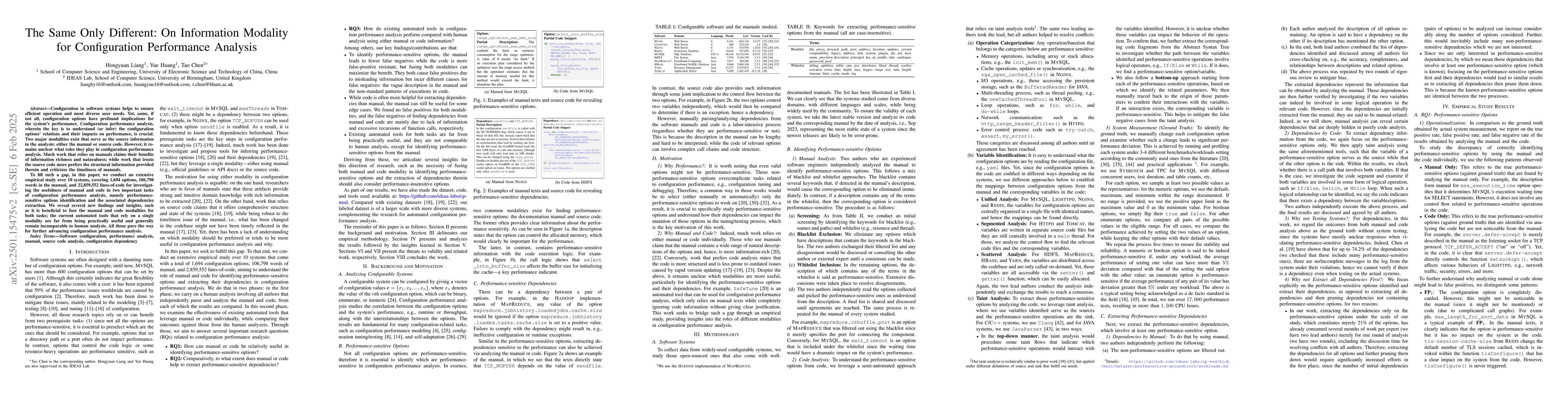 Thumbnail for The Same Only Different: On Information Modality for Configuration
  Performance Analysis