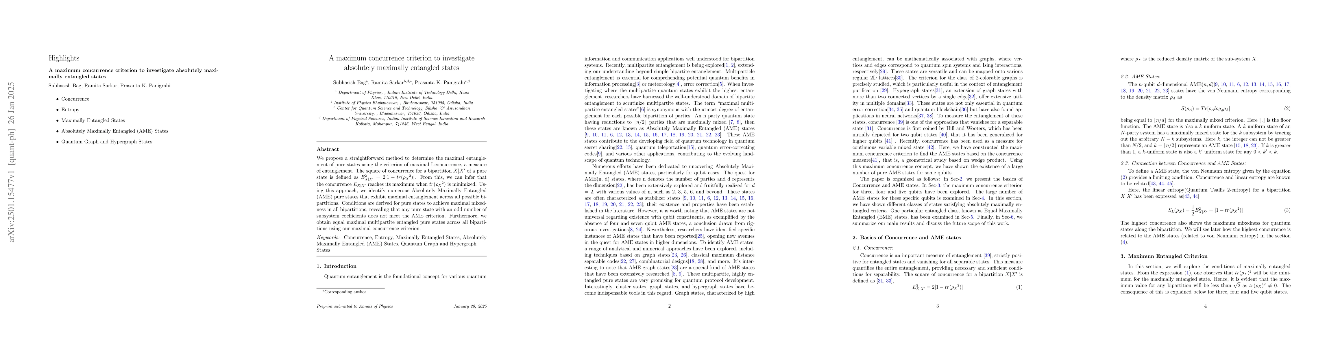 Thumbnail for A maximum concurrence criterion to investigate absolutely maximally
  entangled states