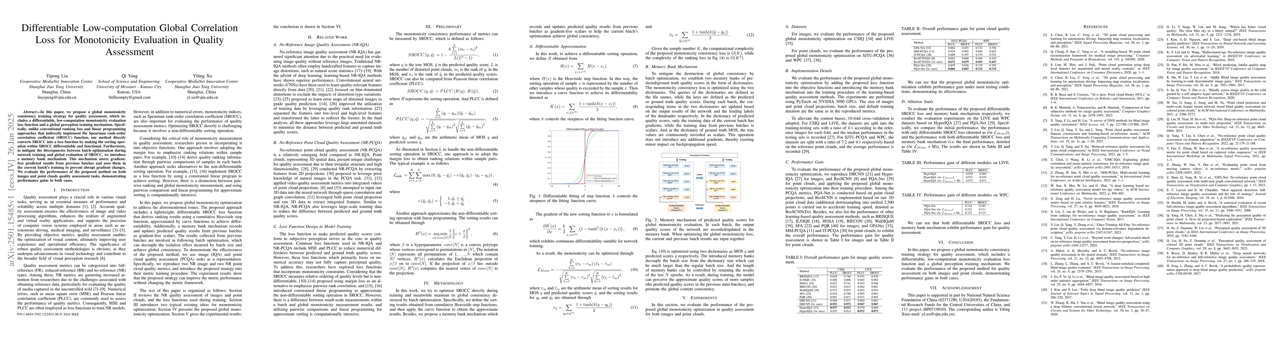 Thumbnail for Differentiable Low-computation Global Correlation Loss for Monotonicity
  Evaluation in Quality Assessment