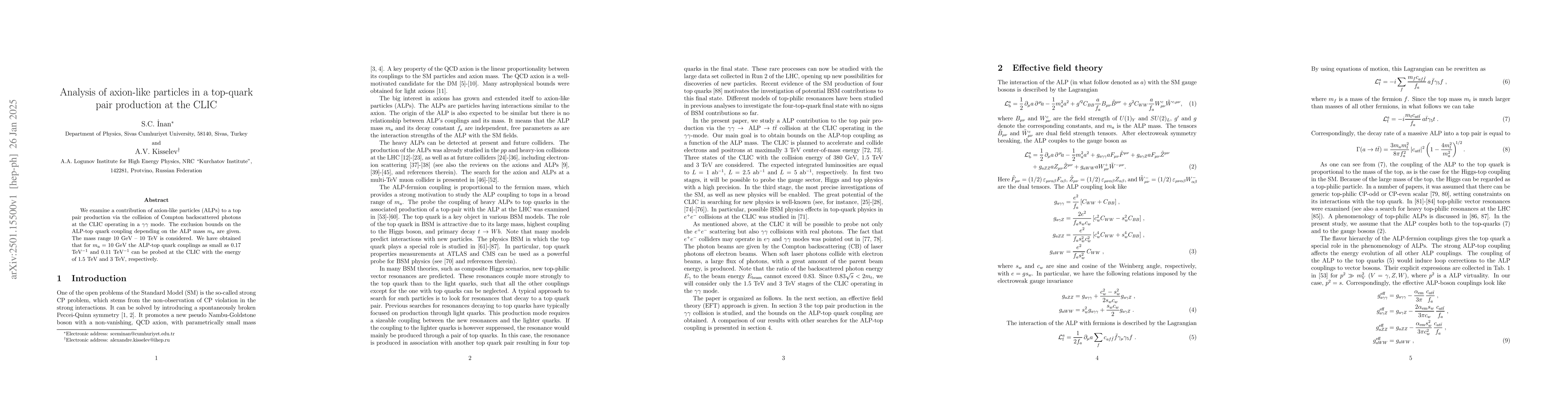 Thumbnail for Analysis of axion-like particles in a top-quark pair production at the
  CLIC