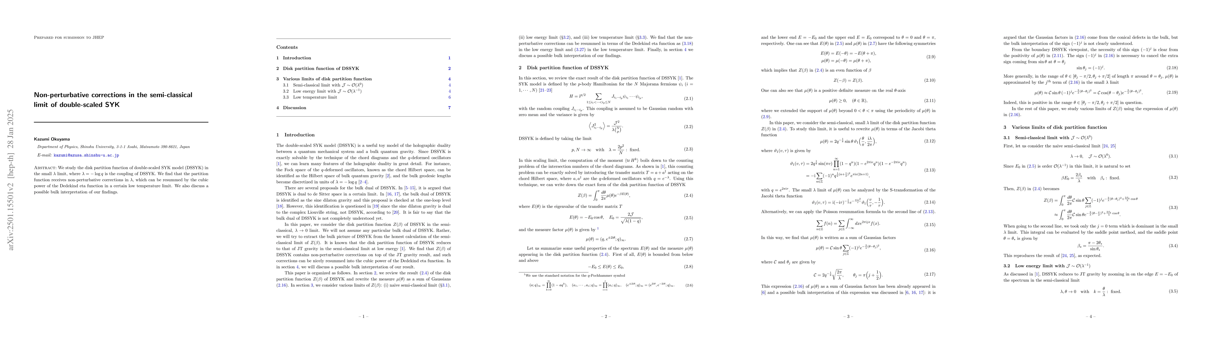 Thumbnail for Non-perturbative corrections in the semi-classical limit of
  double-scaled SYK